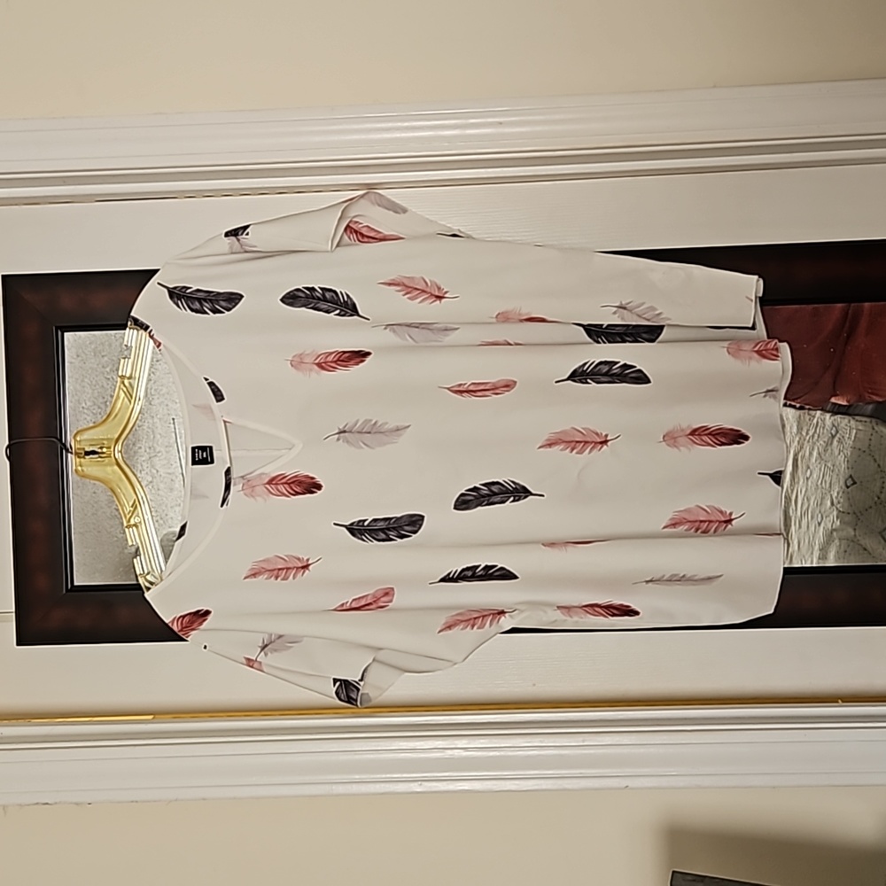 Shein Curve White Blouse with Feathers